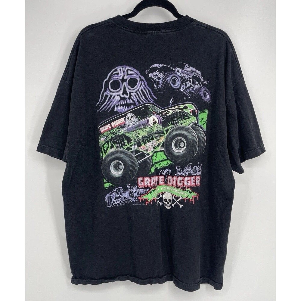Vintage 2002 Black Grave Digger 20th Anniversary Monster Jam T-Shirt 2XL Y2K USA